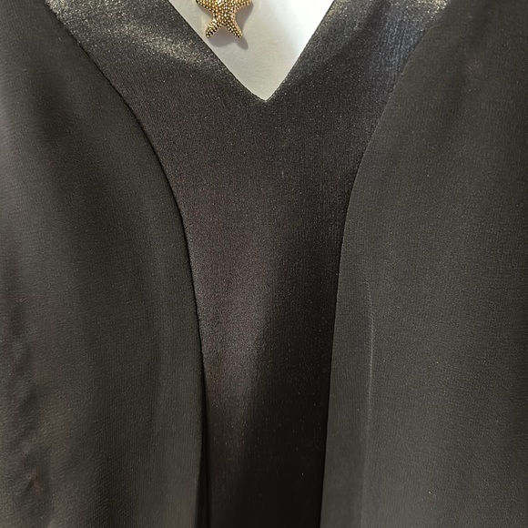 Long black dressy dress - tuxedo stripe down the front with sheer sleeve - cute - Picture 3 of 3